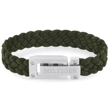 Ανδρικό βραχιόλι Tommy Hilfiger 2790518 δερμάτινο σε πράσινο χρώμα με ατσάλινο κούμπωμα σε ασημί χρώμα.